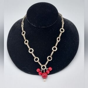 Silver Chain and Red Beaded Necklace